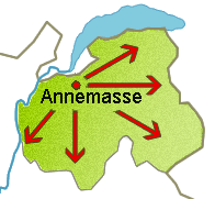 Carte Haute-Savoie, point Annemasse avec ses directions